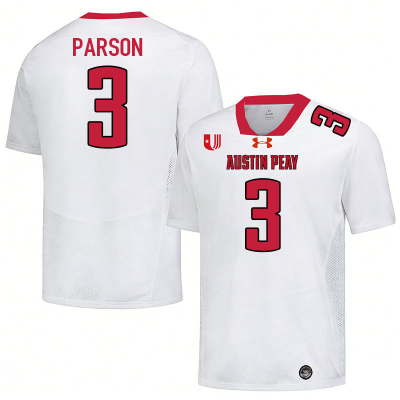 Austin Peay Governors #3 Chris Parson College Football Jerseys,Uniforms Stitched-White